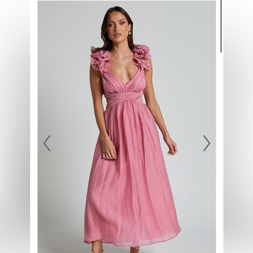 Showpo Pink Ruffle-Shoulder Midi Dress
